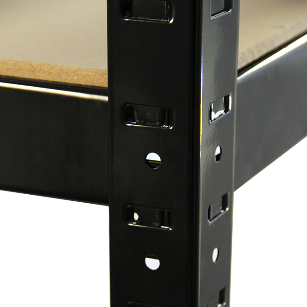 Rayonnage T-Rax en acier noir, dimensions 75cm x 150cm x 30cm, avec étagères en bois, design robuste et moderne, idéal pour le rangement