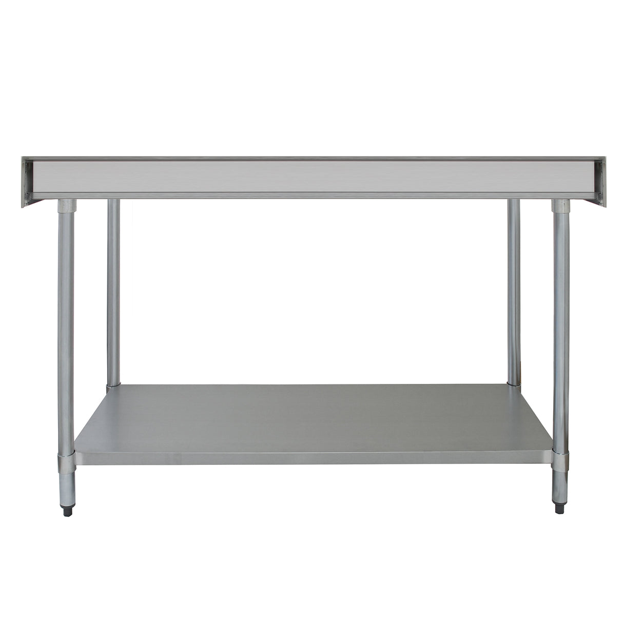 Plan de travail en acier inoxydable de 180 cm avec étagère d'appoint, surface lisse et finition brillante, pieds robustes en métal