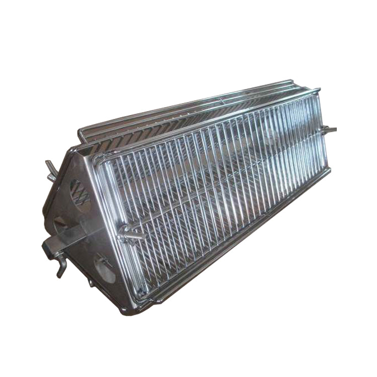 Panier de gril à rôtissoire en inox, finition brillante, design rectangulaire avec grilles pour une cuisson uniforme des aliments