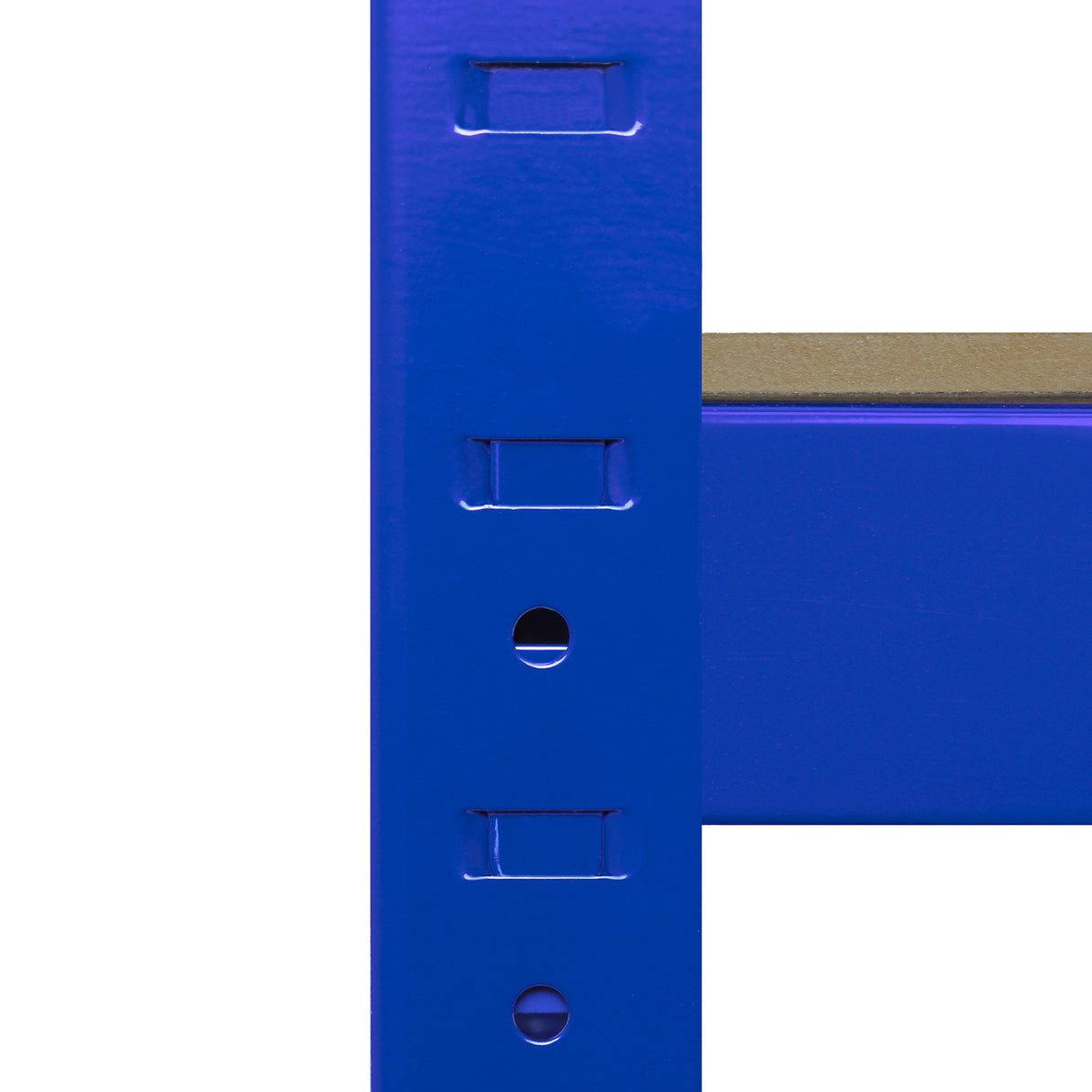 Rayonnage d'angle T-Rax en acier bleu, dimensions 90cm x 45cm x 180cm, avec finition lisse et robuste, idéal pour le rangement