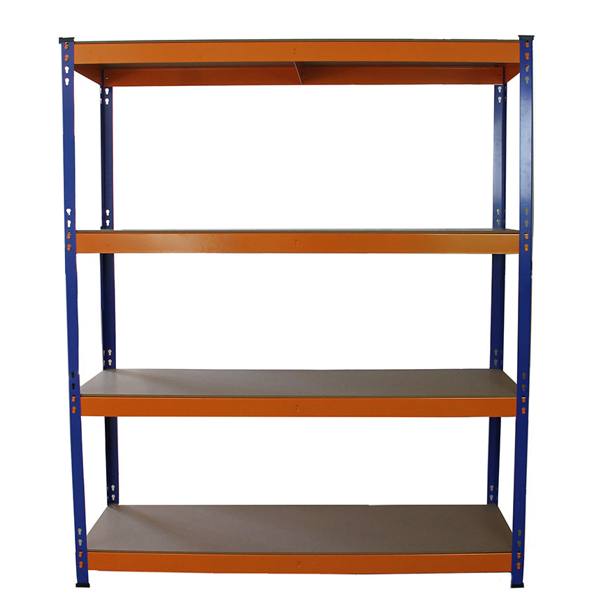 Rayonnage en acier orange et bleu, 5 niveaux, dimensions 50cm x 150cm x 180cm, idéal pour le rangement et l'organisation