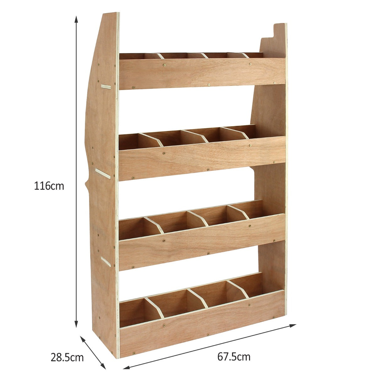 Rangement en MDF clair avec finition lisse, présentant quatre étagères ouvertes pour un stockage pratique et efficace dans un véhicule