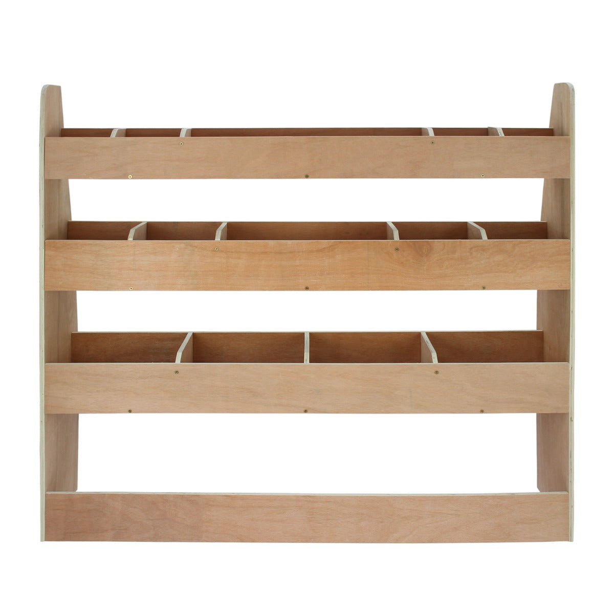 Rangement en MDF clair avec trois étagères et plusieurs compartiments, idéal pour organiser l'intérieur d'un VW Caddy Maxi