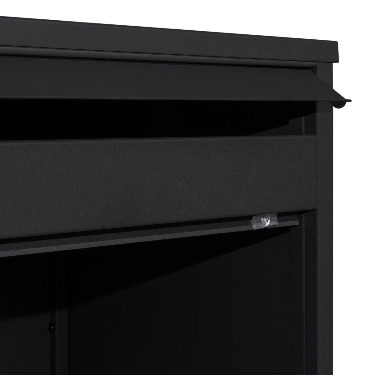 Boîte à colis XL anti-vol noire, design moderne, surface lisse, livrée à plat, idéale pour sécuriser les livraisons extérieures