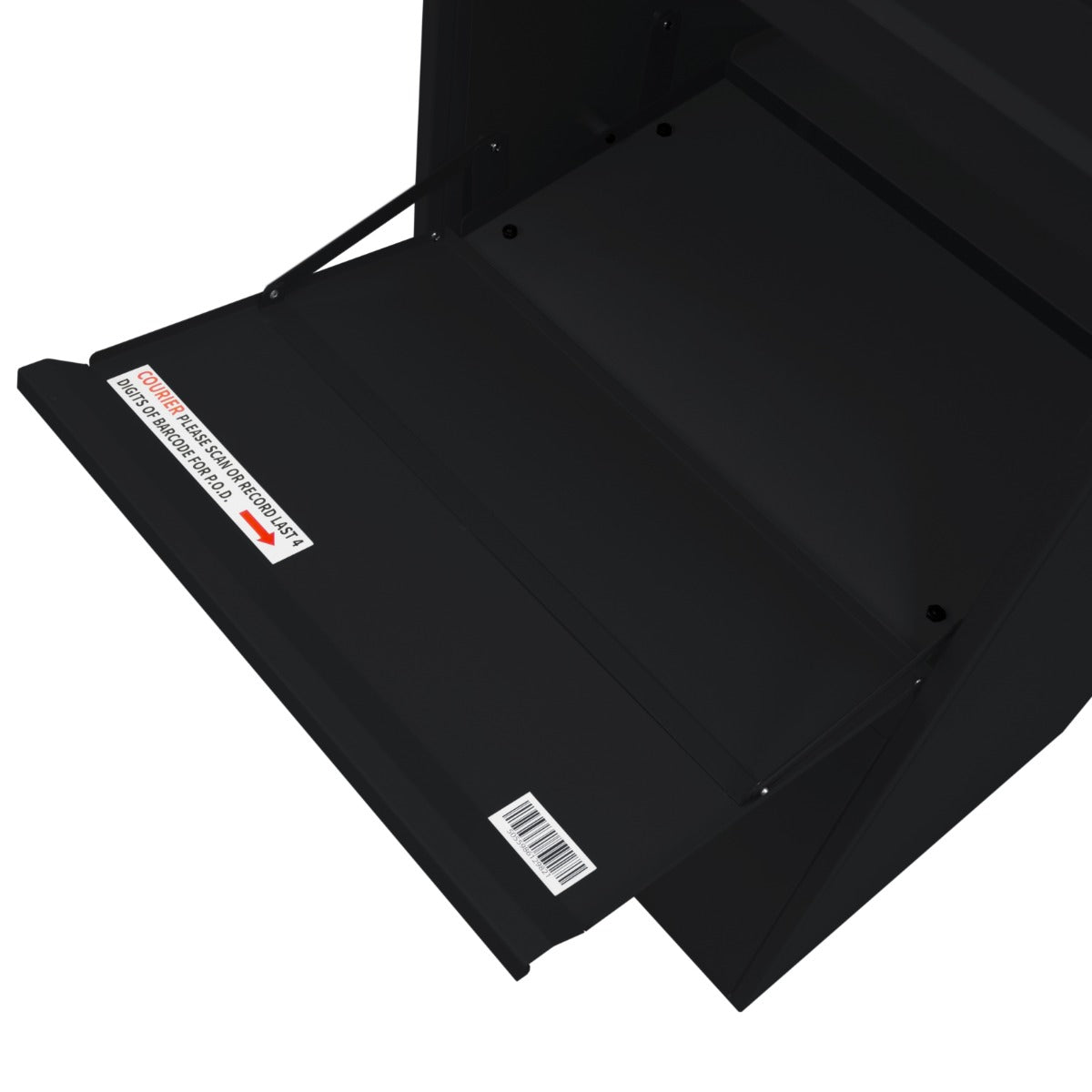 Boîte à colis XL anti-vol noire, design plat, surface lisse, compartiment spacieux pour un rangement sécurisé et pratique