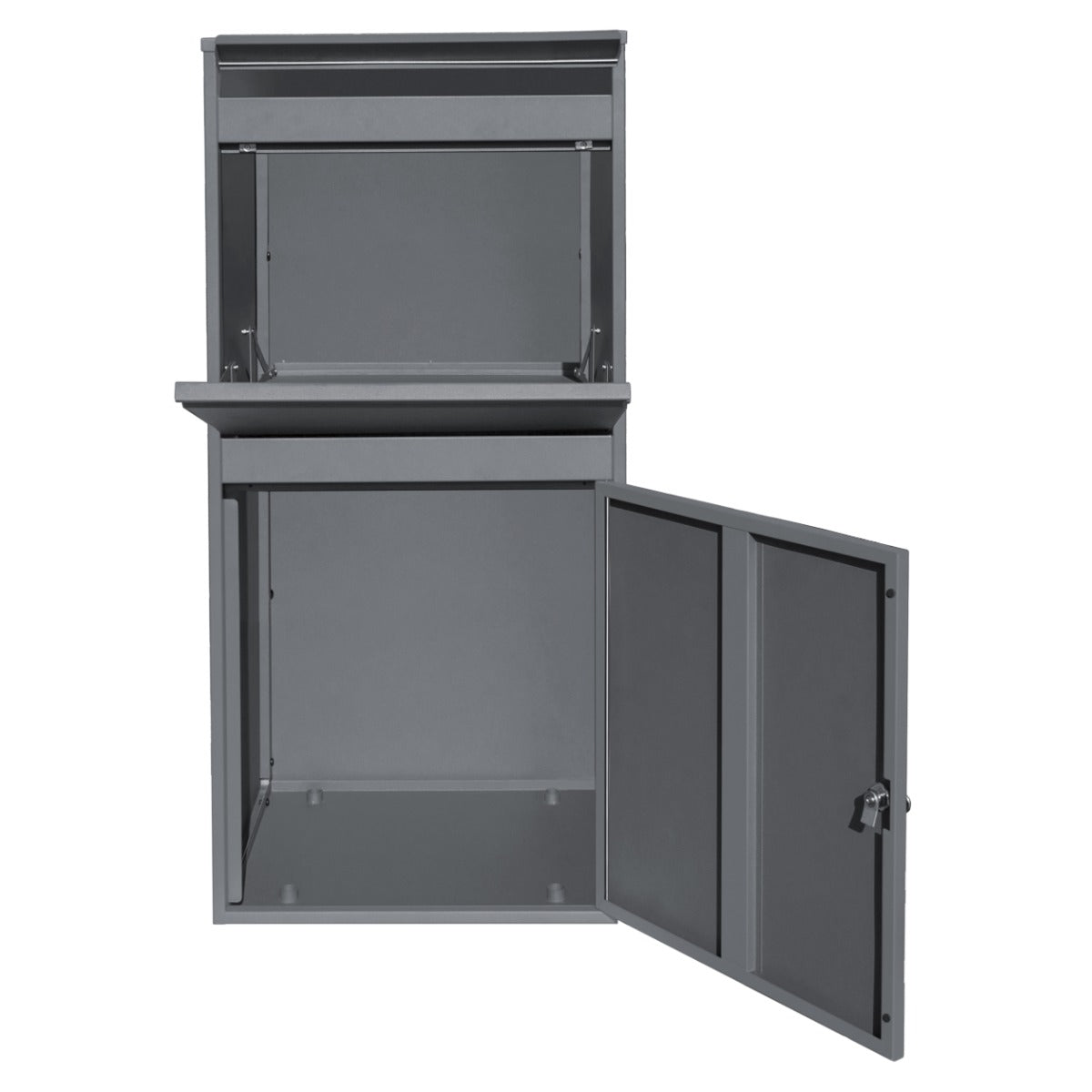 Boîte à colis XL anti-vol grise, conçue en métal, avec une finition lisse, un design moderne et une serrure pour sécurité optimale