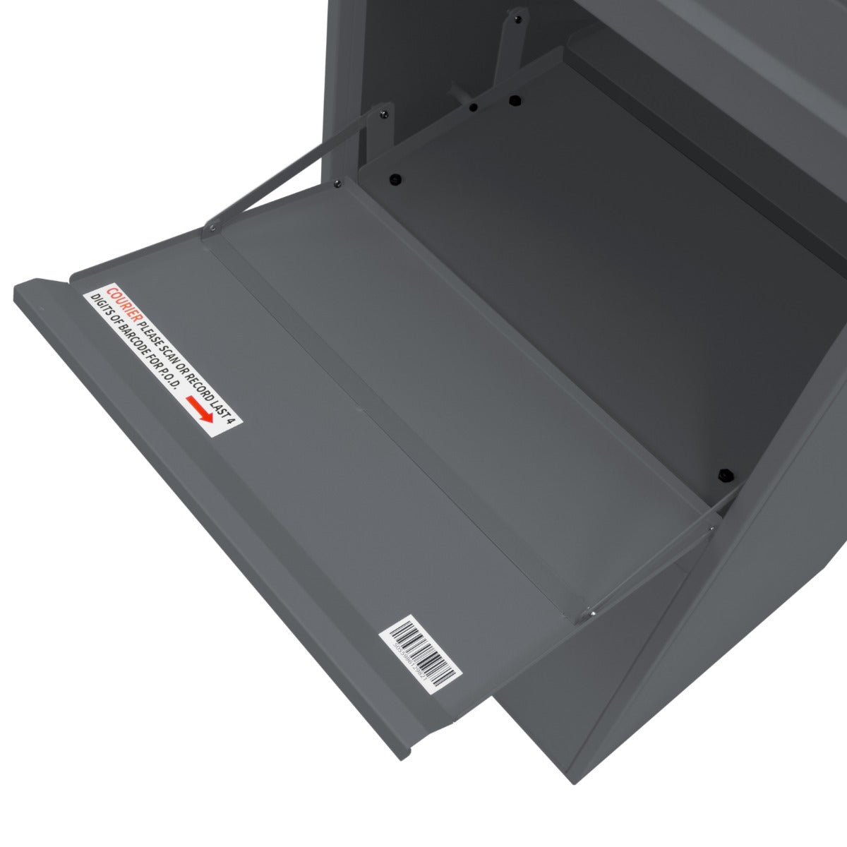 Boîte à colis XL anti-vol grise, design moderne avec une surface lisse, livrée à plat pour un assemblage facile et pratique