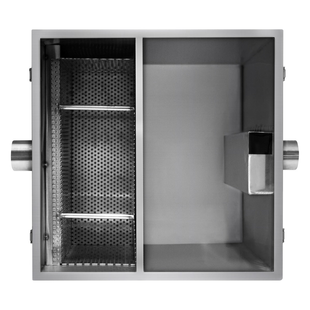 Bac à graisse commercial KuKoo de 60L en acier inoxydable, avec deux compartiments, finition lisse et surface réfléchissante