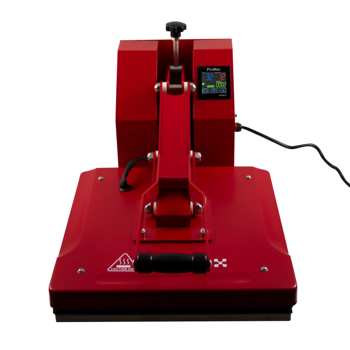 Presse à chaud rouge de 38 cm avec écran numérique, poignée ergonomique et surface lisse pour le transfert de vinyle