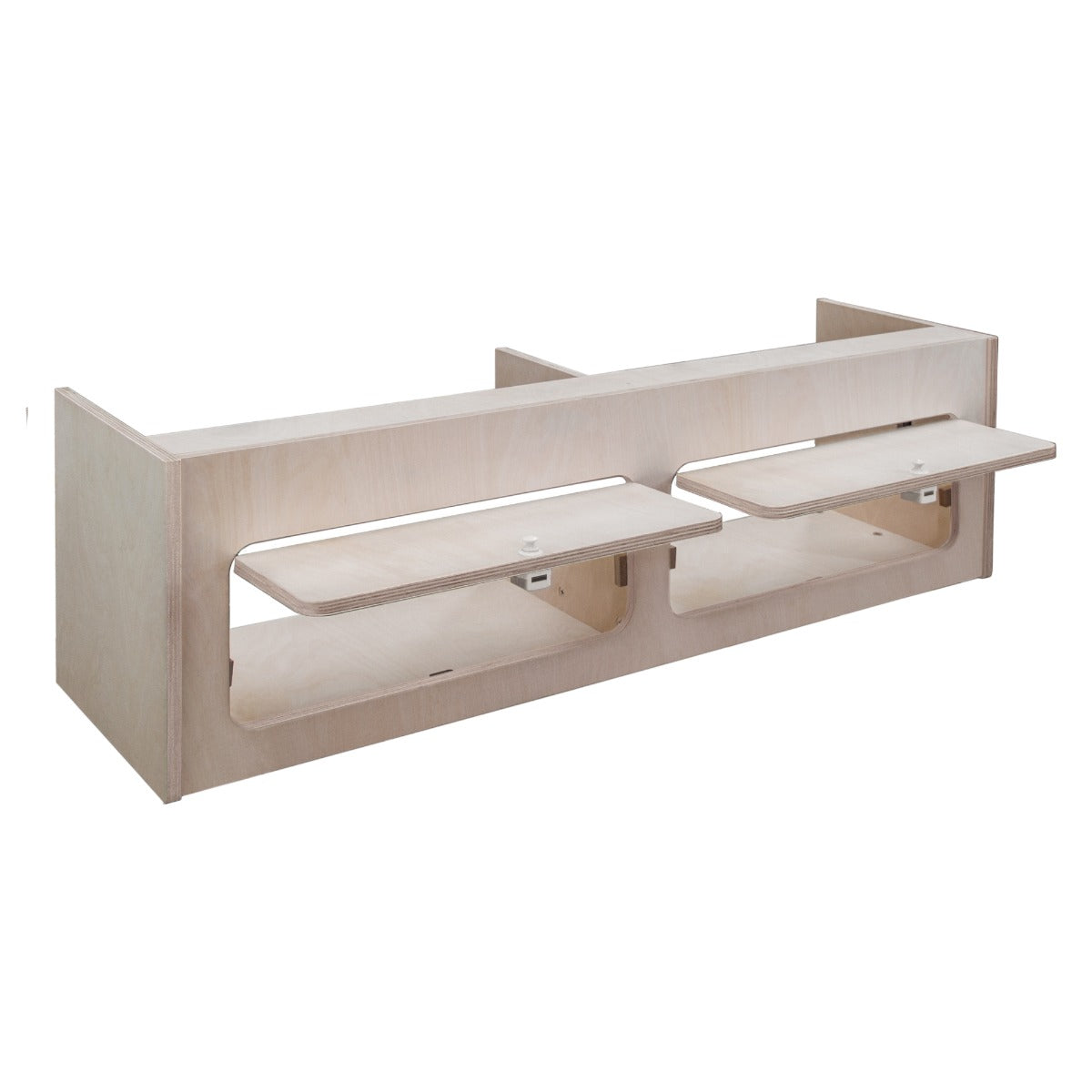 Armoire de rangement en contreplaqué clair, dimensions 120 x 35 x 35 cm, avec deux étagères coulissantes et finition lisse