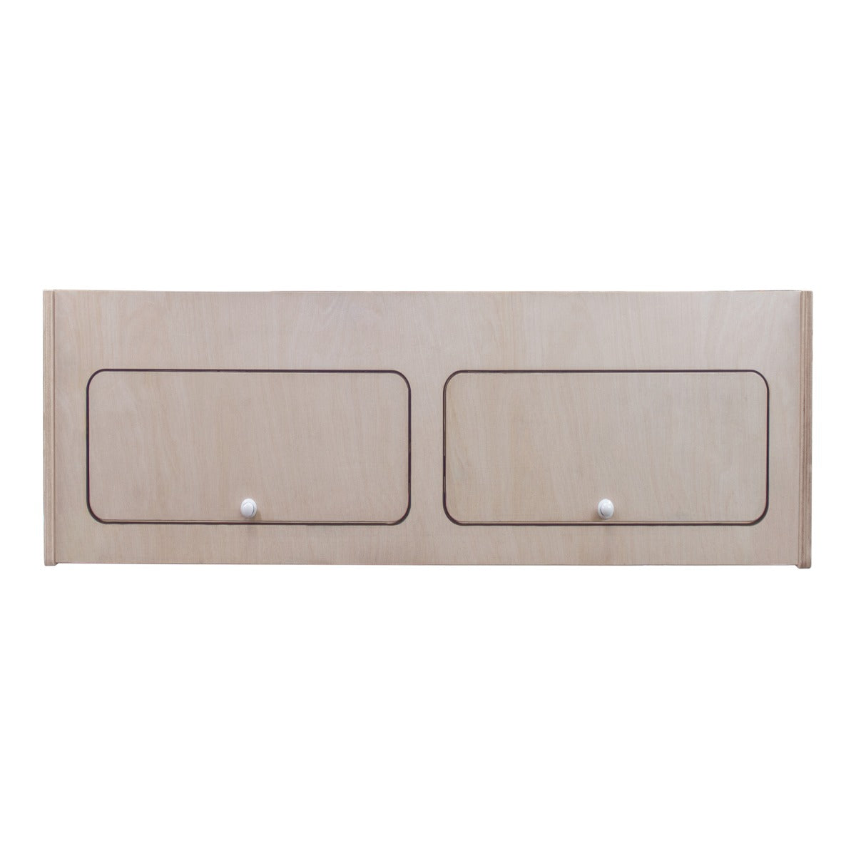 Armoire de rangement en bois clair, dimensions 100 x 35 x 35 cm, avec deux tiroirs à poignées blanches et finition lisse