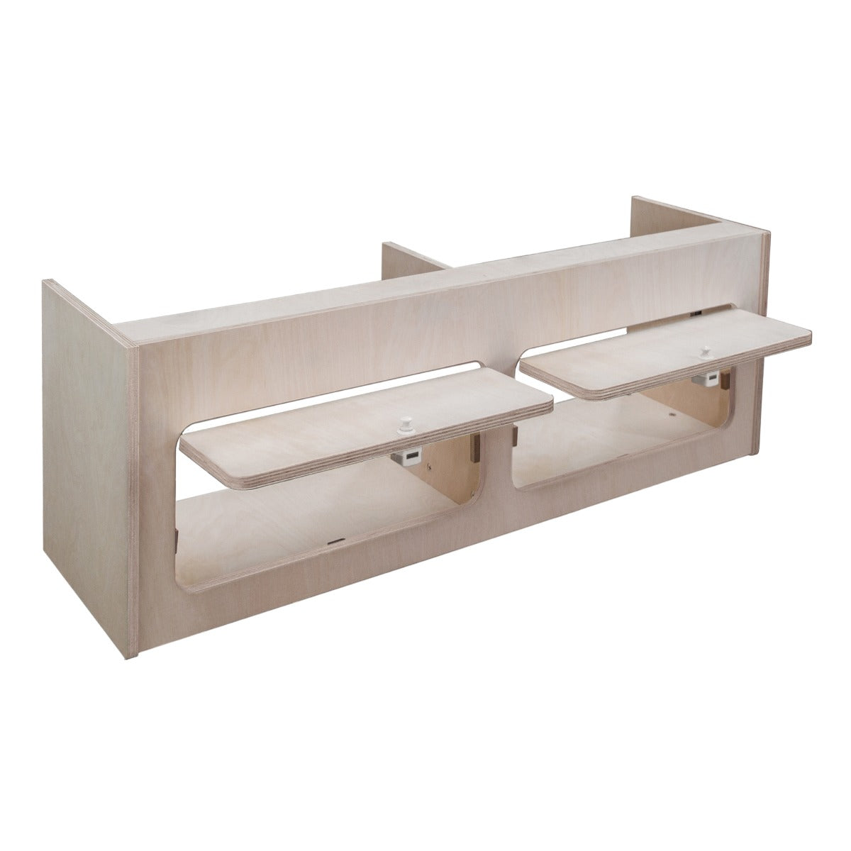 Armoire de rangement en contreplaqué clair, dimensions 100 x 35 x 35 cm, avec deux étagères coulissantes et finition lisse