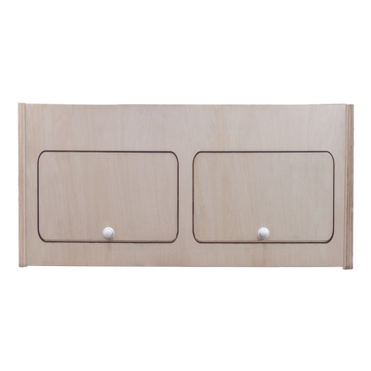 Armoire de rangement en bois clair pour camping-car, dimensions 80 x 35 x 35 cm, avec deux portes à boutons blancs et finition lisse