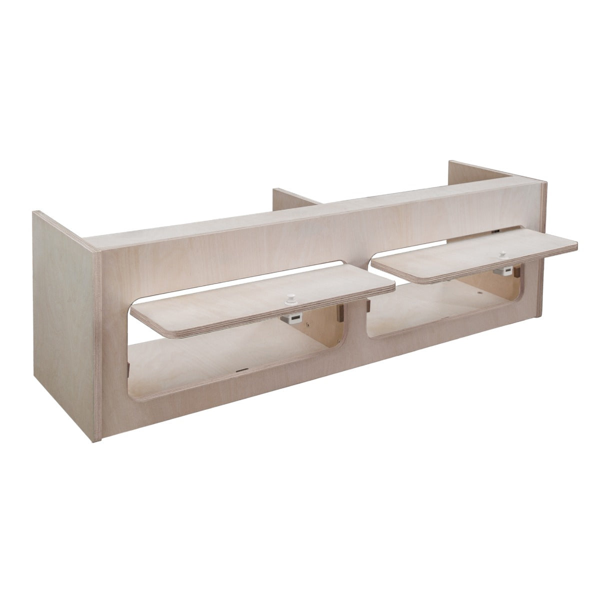 Armoire de rangement en contreplaqué clair, dimensions 100 x 30 x 30 cm, avec deux étagères coulissantes et design moderne minimaliste
