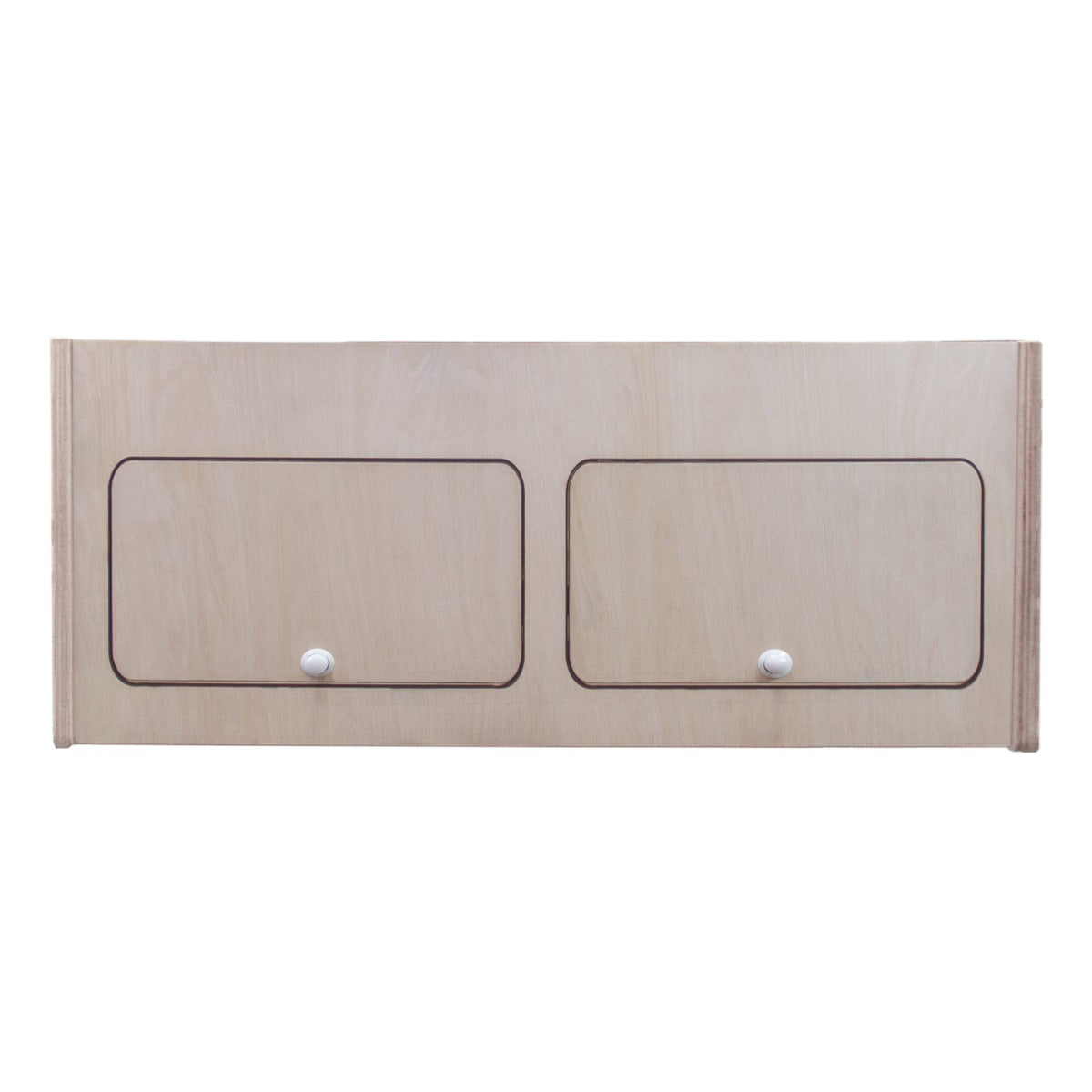 Armoire de rangement en bois clair, dimensions 80 x 30 x 30 cm, avec deux portes à poignées blanches et finition lisse