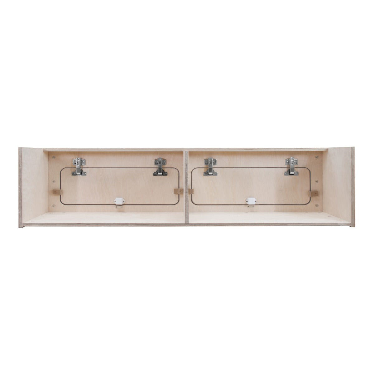 Armoire de rangement pour camping-car en bois clair, dimensions 100 x 25 x 25 cm, avec fermetures métalliques robustes et finition lisse