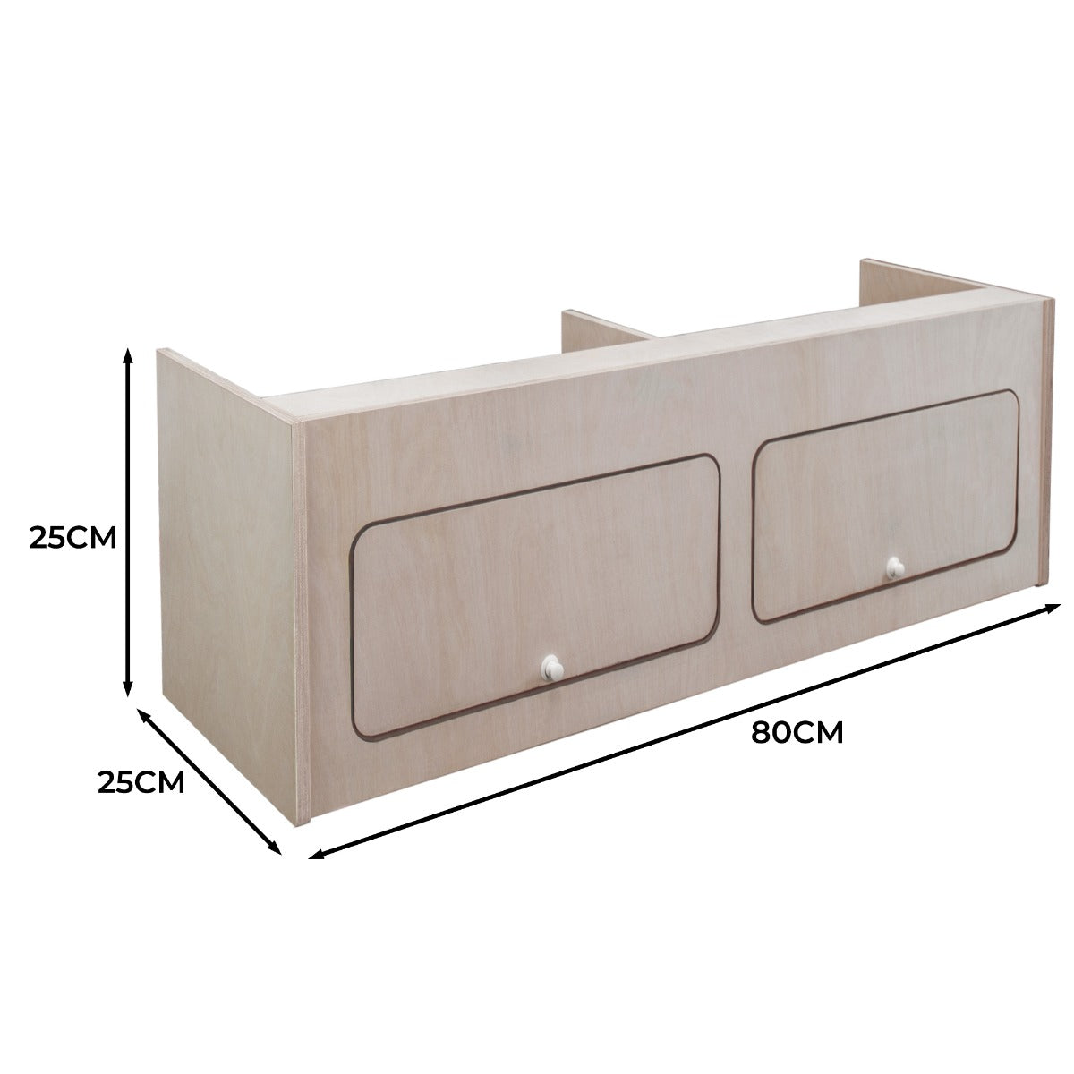 Armoire de rangement en bois clair pour camping-car, dimensions 80 x 25 x 25 cm, avec deux tiroirs et finition lisse et moderne