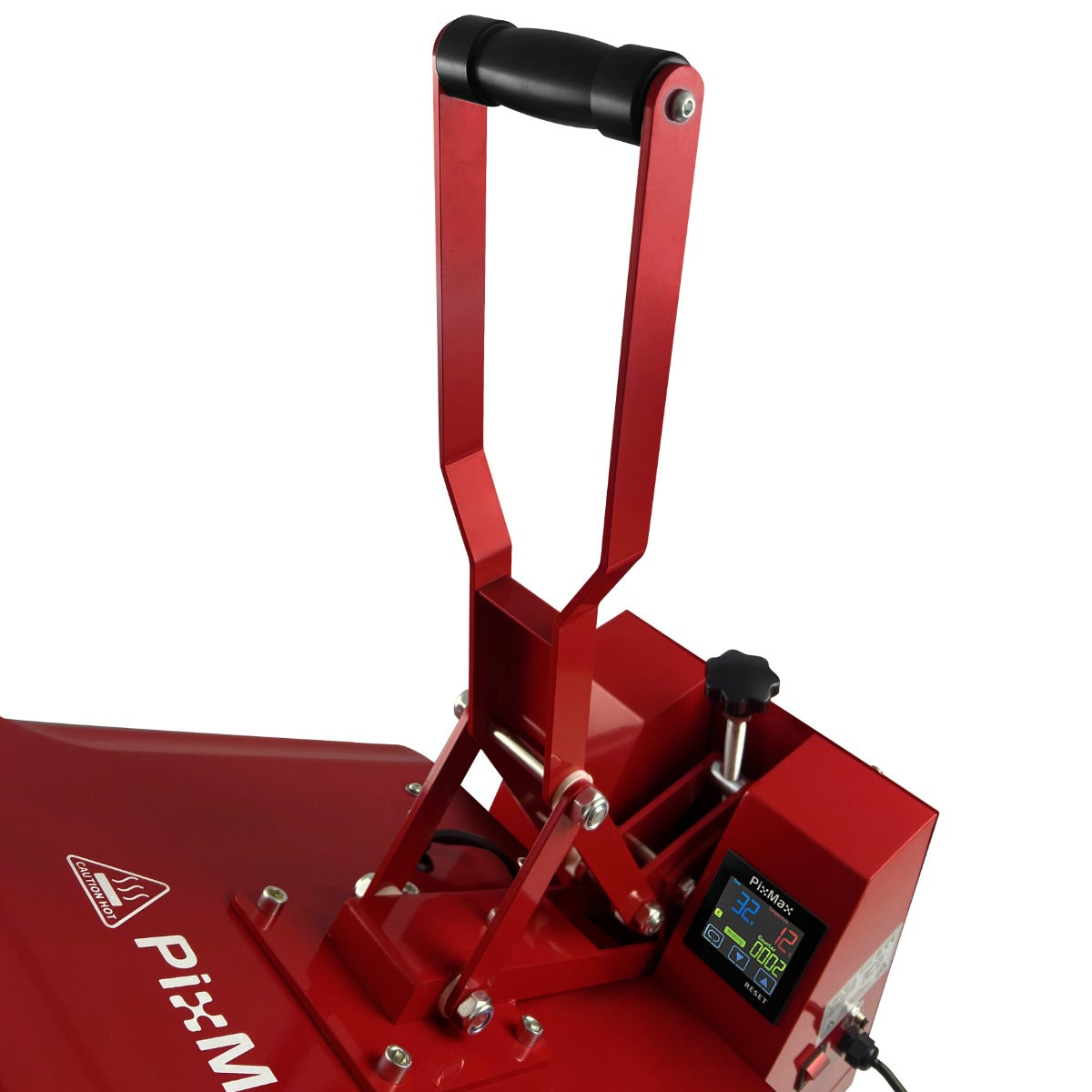 Presse à chaud PixMax rouge de 50 cm avec poignée ergonomique, écran numérique et bouton de réglage de la température
