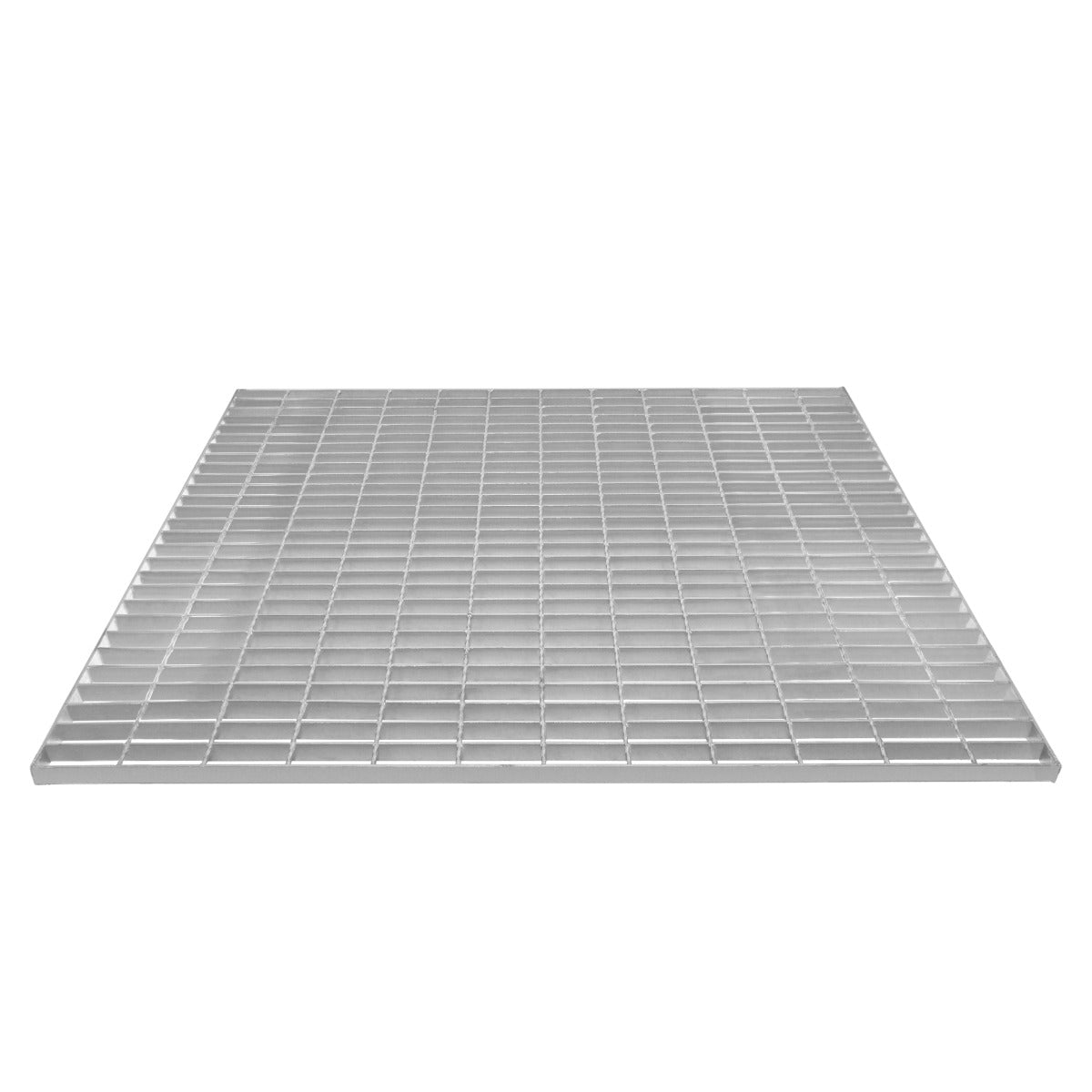 Grille caillebotis en acier galvanisé, dimensions 1200 x 1000 mm, surface lisse avec un motif en grille, couleur argentée brillante