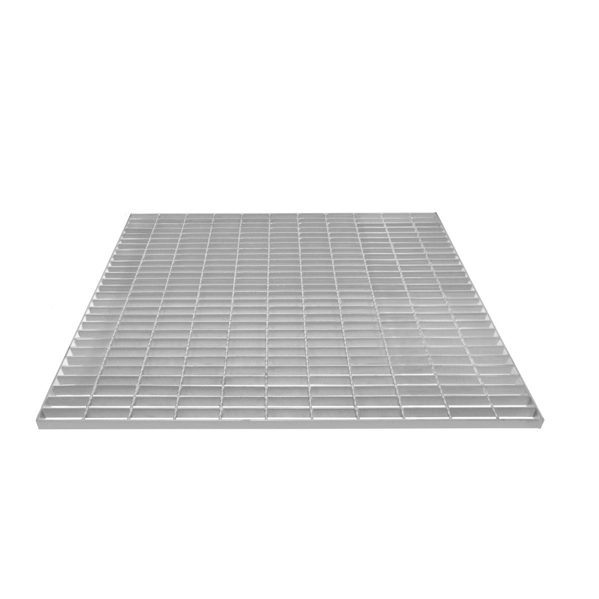 Grille caillebotis en acier galvanisé de 1100 x 1000 mm, surface lisse, finition argentée, structure robuste et ajourée pour drainage efficace