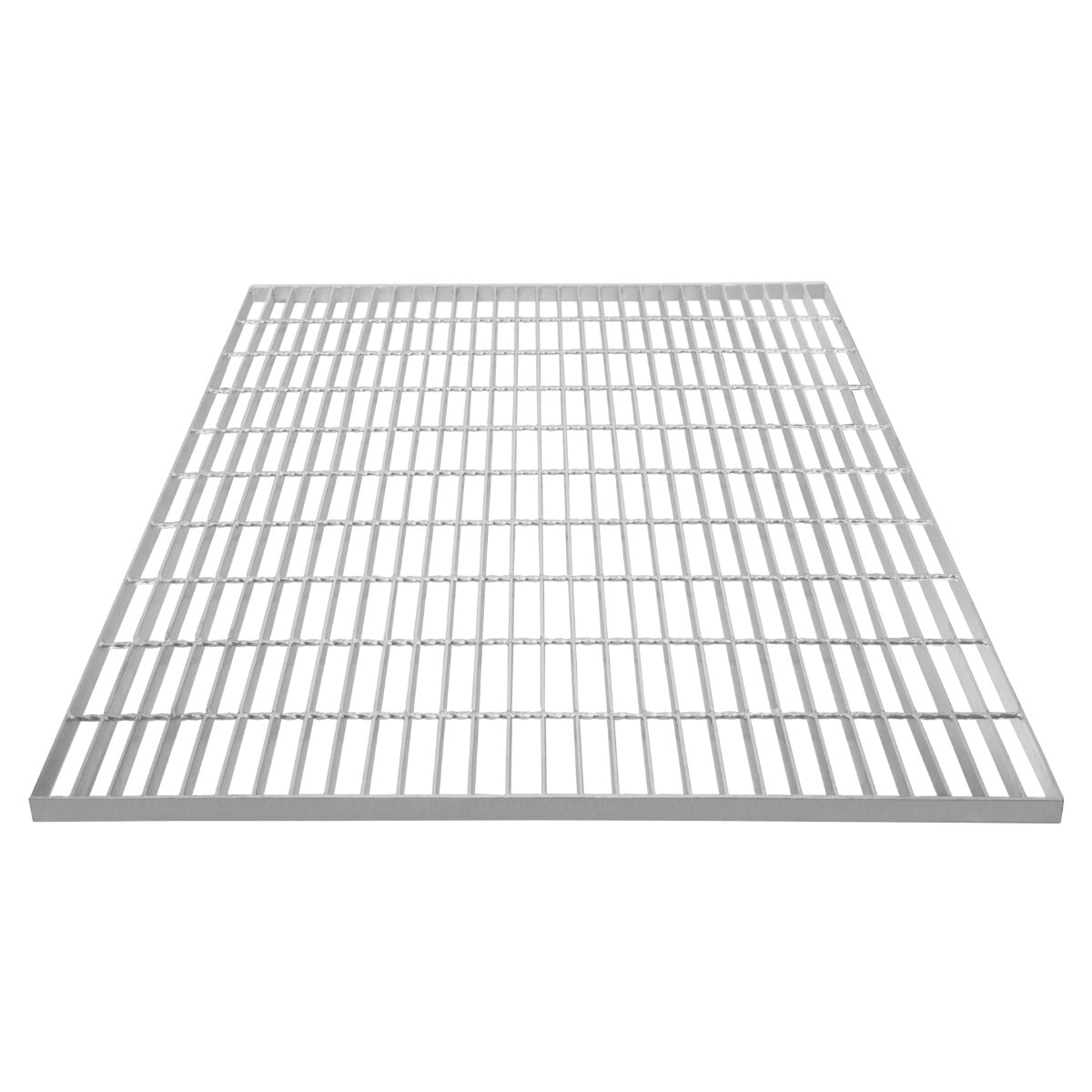 Grille caillebotis en acier galvanisé, 1000 x 1000 mm, finition argentée, structure robuste avec barres parallèles et espacées