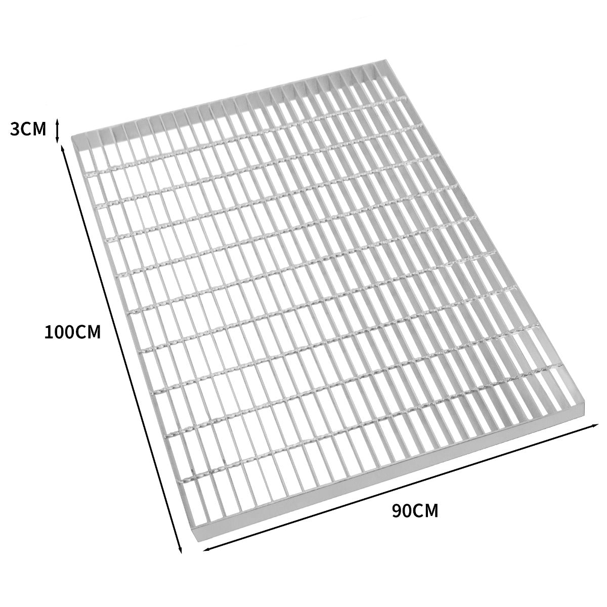 Grille caillebotis en acier galvanisé, dimensions 1000 x 900 mm, finition lisse, couleur argentée, résistante et durable
