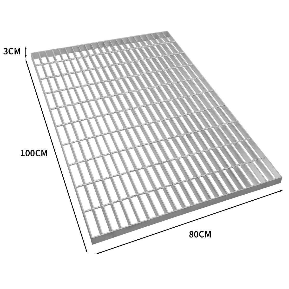 Grille caillebotis en acier galvanisé, dimensions 1000 x 800 mm, finition lisse, couleur argentée, robuste et durable