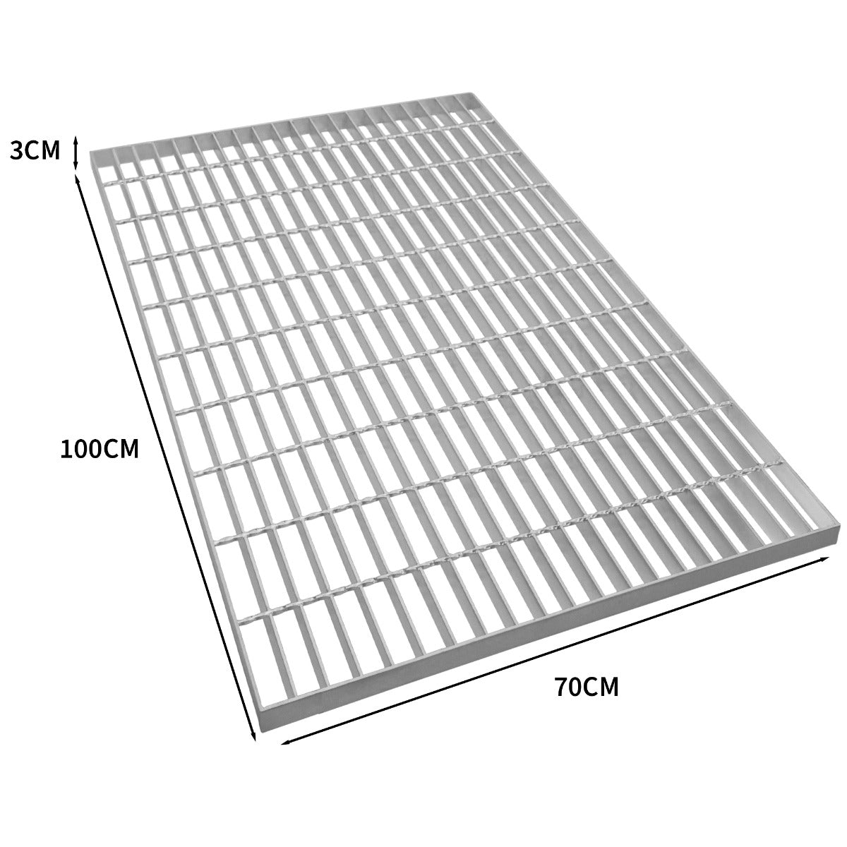 Grille caillebotis en acier galvanisé, dimensions 1000 x 700 mm, surface lisse, finition argentée, robuste et durable