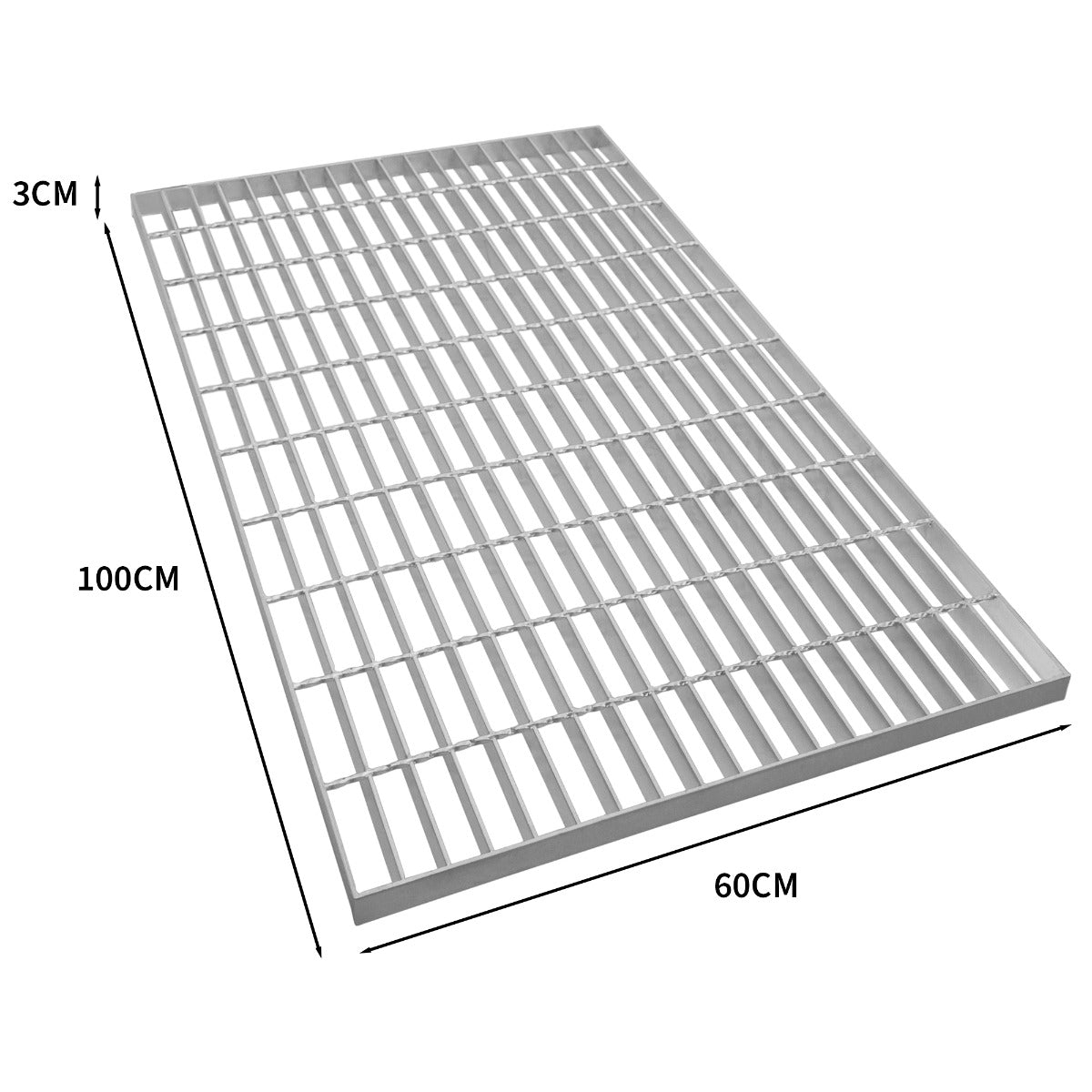 Grille caillebotis en acier galvanisé, dimensions 1000 x 600 mm, surface lisse et résistante, idéale pour divers usages extérieurs