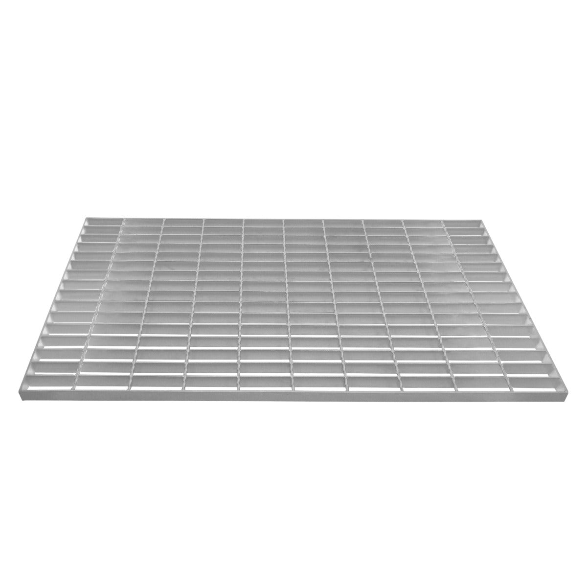 Grille caillebotis en acier galvanisé, dimensions 1000 x 500 mm, surface lisse avec maillage rectangulaire, finition argentée brillante