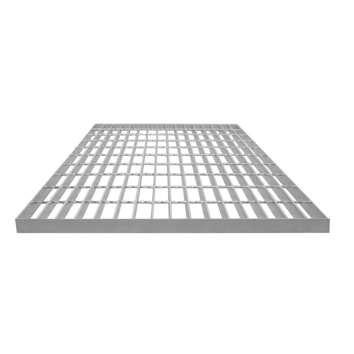 Grille caillebotis en acier galvanisé, dimensions 1000 x 500 mm, surface lisse, finition argentée, structure robuste et durable