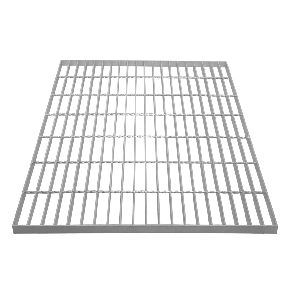 Grille caillebotis en acier galvanisé de 700 x 700 mm, finition argentée, avec des barres parallèles et une texture lisse et résistante