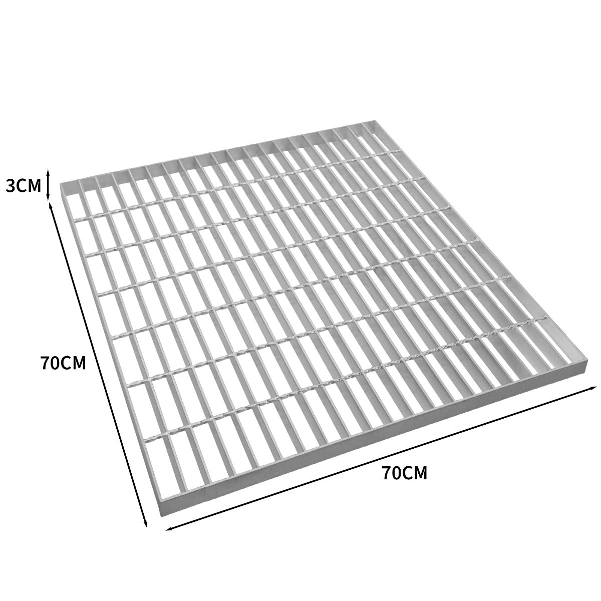Grille caillebotis en acier galvanisé, 700 x 700 mm, finition lisse, couleur argentée, design robuste et durable, idéale pour l'extérieur