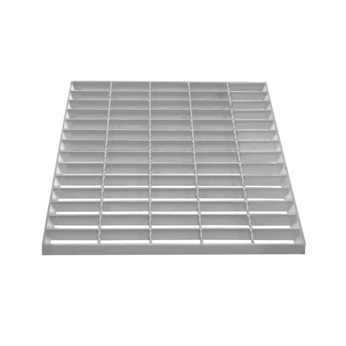 Grille caillebotis en acier galvanisé, 500 x 500 mm, avec une surface lisse et des barres parallèles, idéale pour la ventilation et le drainage