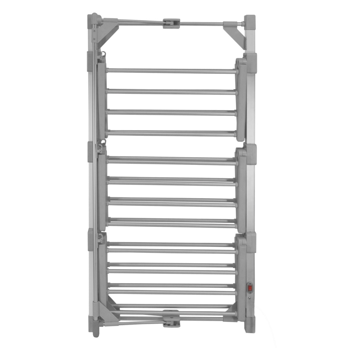 Etendoir à linge électrique chauffant en aluminium argenté, avec plusieurs barres pour sécher efficacement les vêtements
