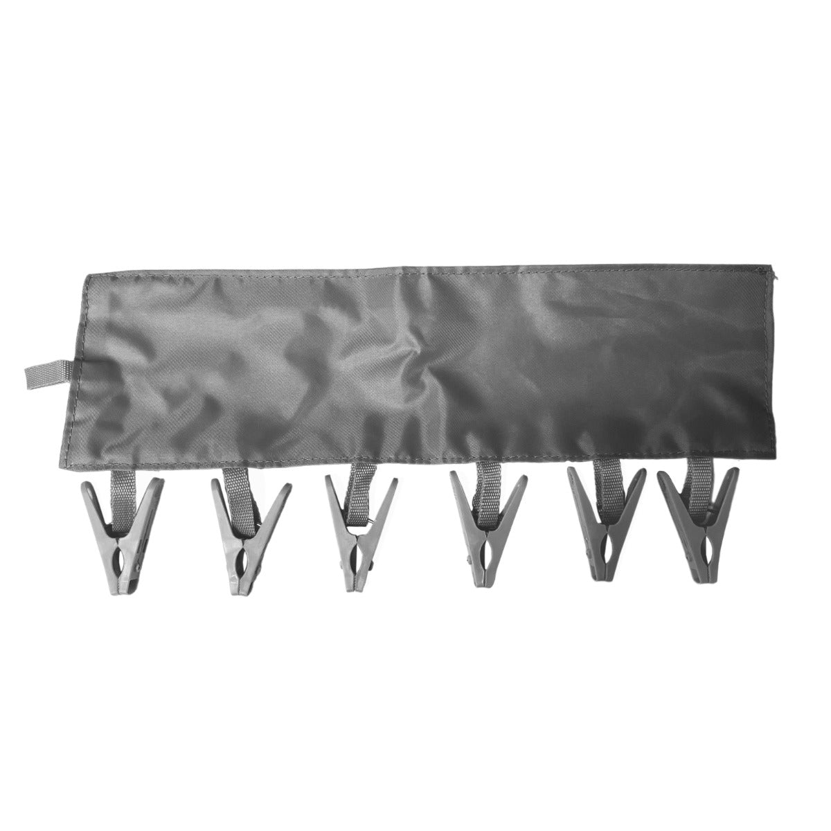 Etendoir à linge électrique chauffant avec cinq pinces en plastique gris, conçu pour sécher rapidement le linge avec une texture douce et résistante