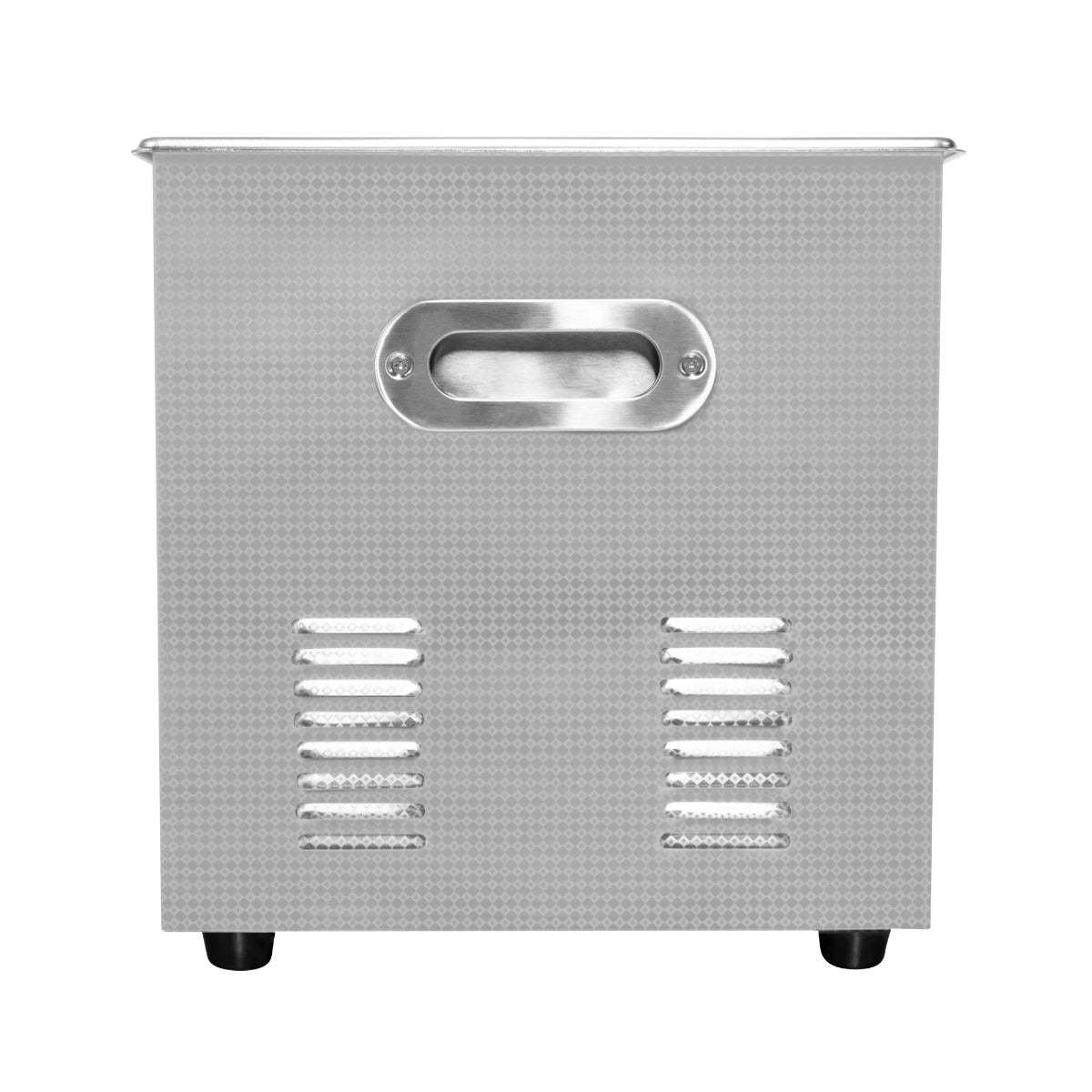 Nettoyeur ultrasonique de 10 L en acier inoxydable, finition texturée, avec poignée en métal et aérations pour un usage efficace