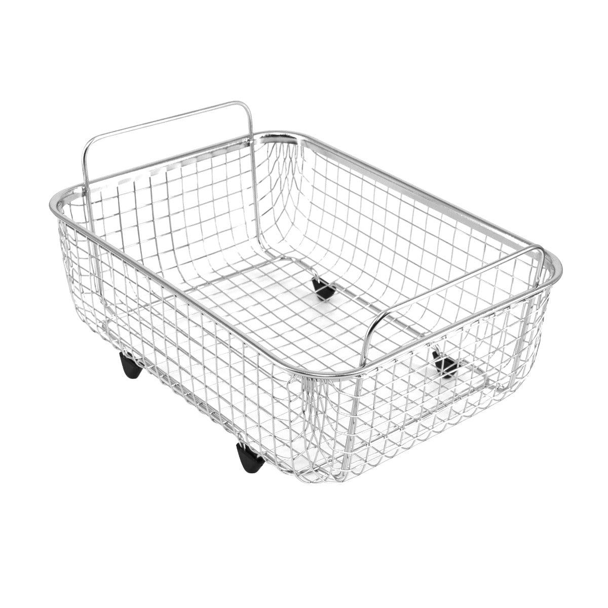 Panier en métal argenté, mailles fines, avec roulettes noires, idéal pour le nettoyage ultrasonique de 15 L, pratique et léger