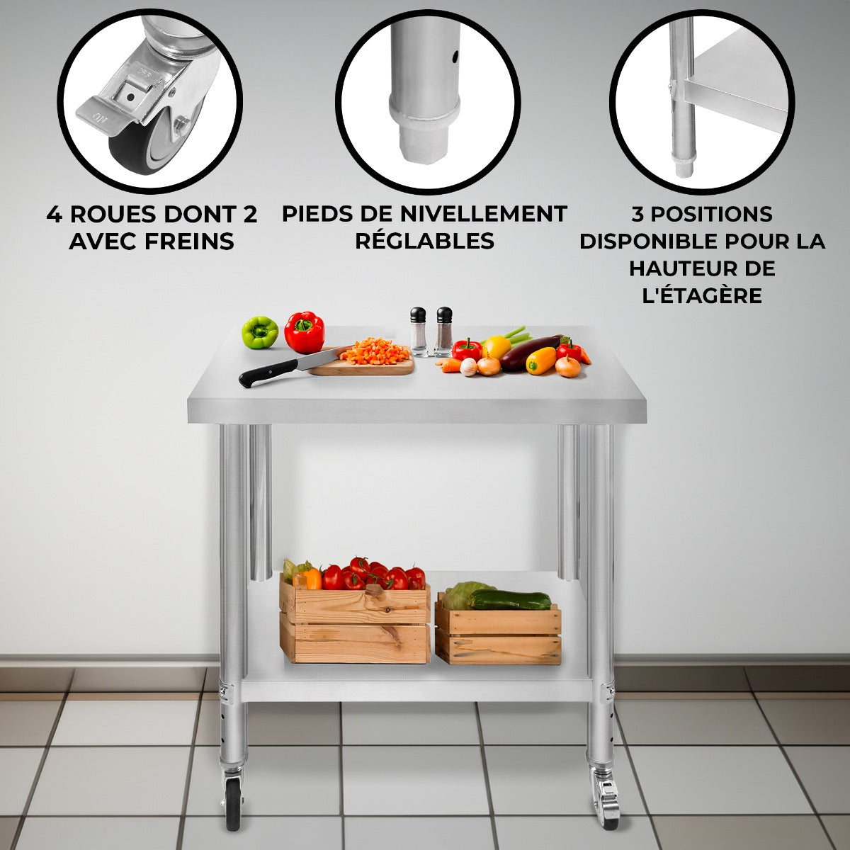 KuKoo Table de Travail en Inox - 76 x 45 x 86 cm