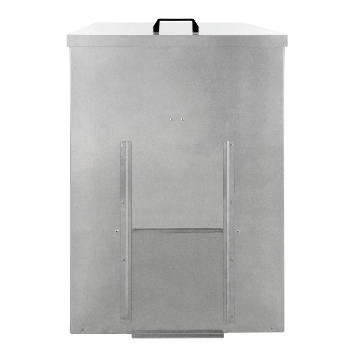 Conteneur à charbon en acier inoxydable de 300 L, finition argentée, avec poignée noire et design robuste pour un stockage efficace