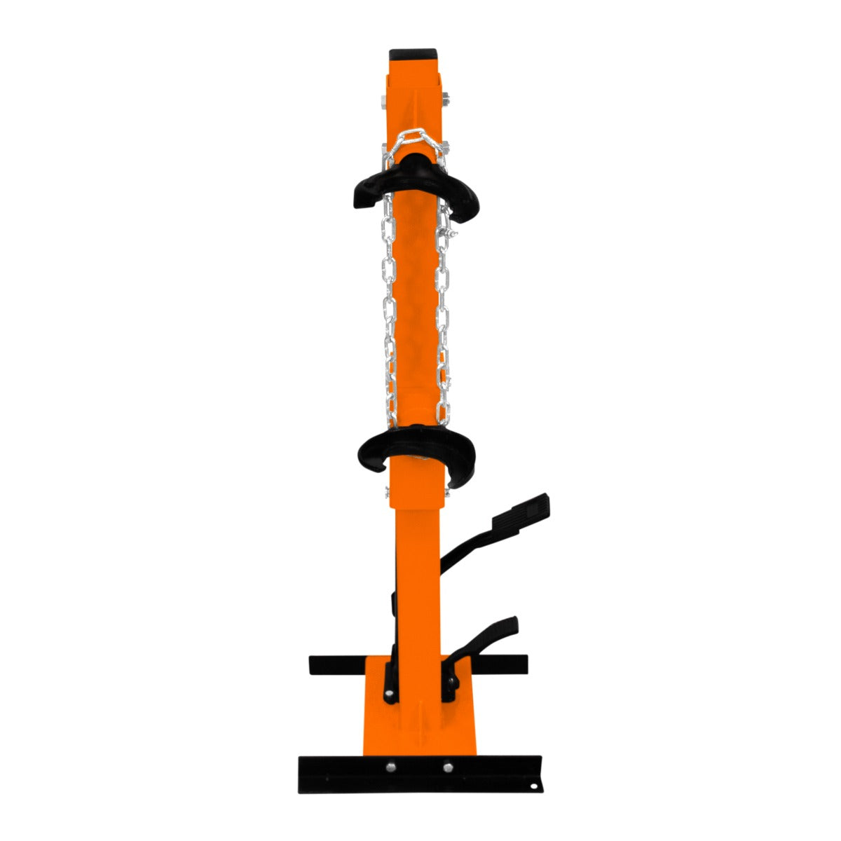 Compresseur de ressort d’amortisseur hydraulique 3T, couleur orange vif, avec chaînes et supports en caoutchouc pour une utilisation sécurisée