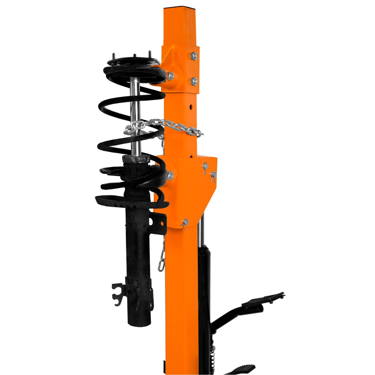 Compresseur de ressort d’amortisseur hydraulique 3T en métal orange et noir, avec ressort spiral et base stable pour un usage professionnel