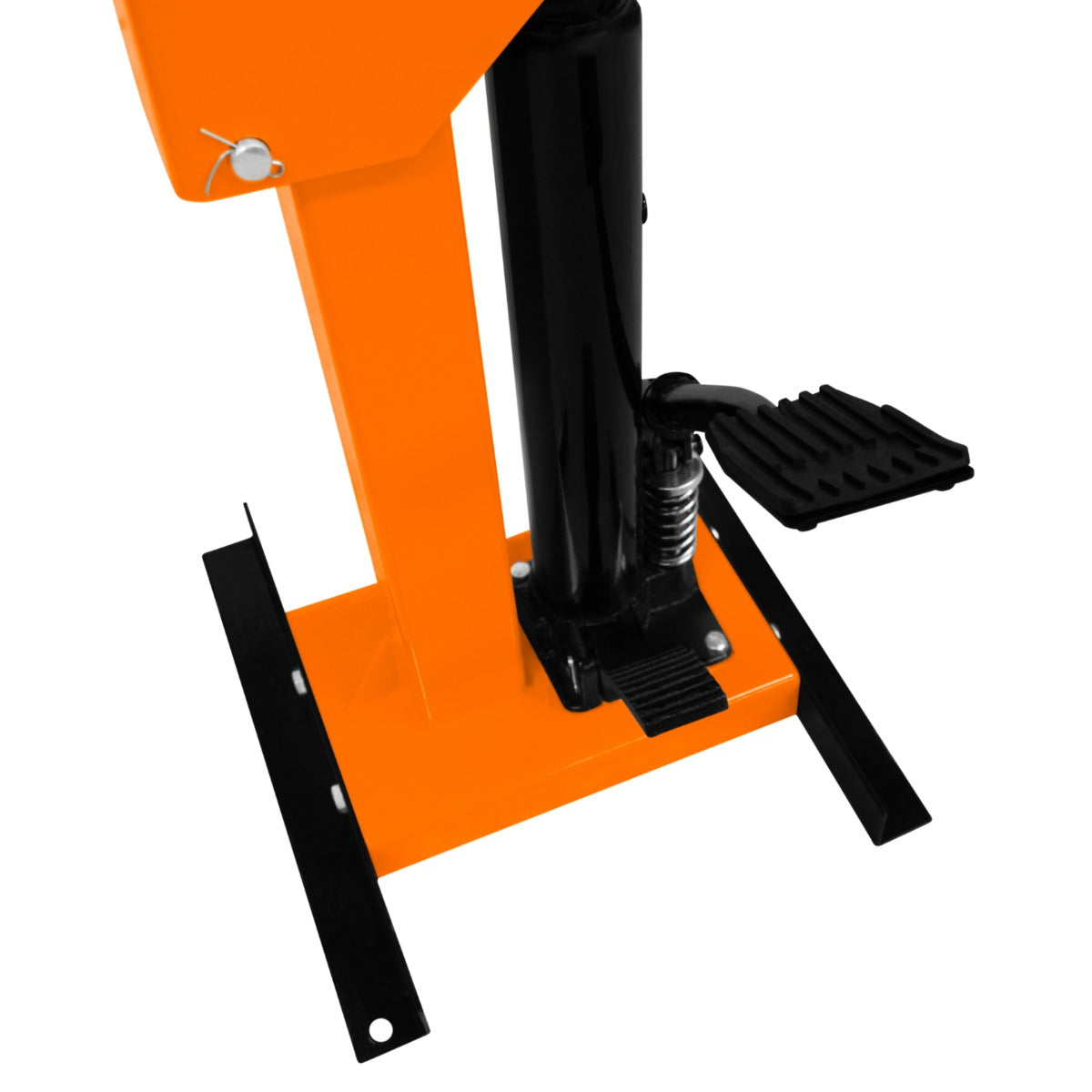 Compresseur de ressort d’amortisseur hydraulique 3T avec base noire et orange, pédale de commande et finition robuste pour un usage professionnel