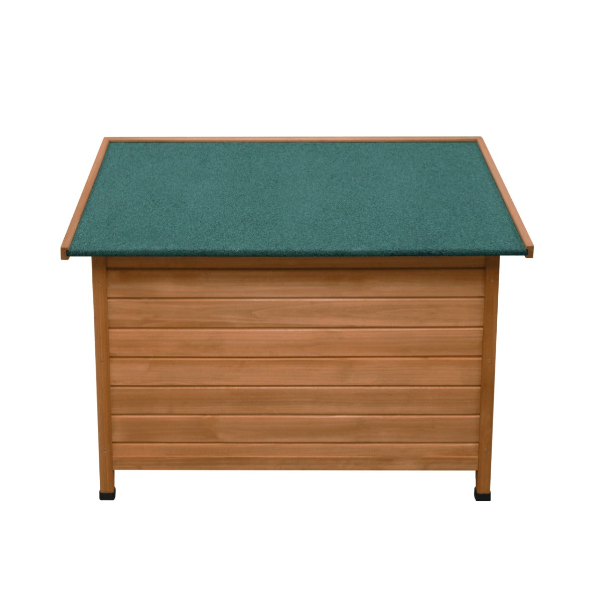 Niche pour chien de taille moyenne en bois avec un toit vert en feutre, offrant un espace confortable et sécurisé pour les animaux