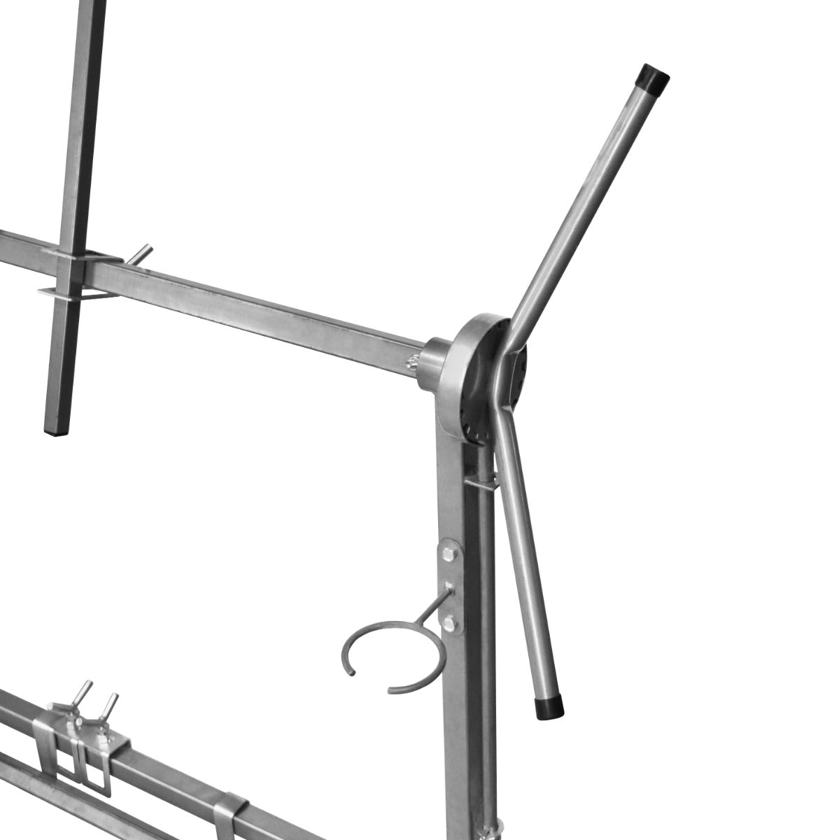 Support rotatif en métal argenté pour panneaux de véhicules, avec bras réglables et poignée ergonomique pour une utilisation facile