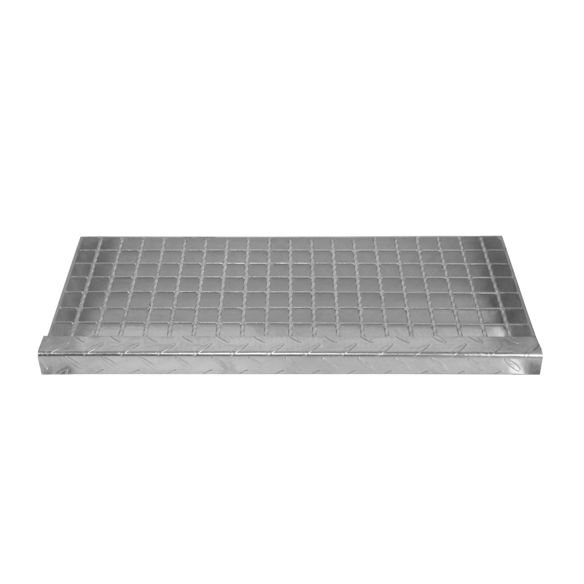 Marche caillebotis en aluminium, 240 x 600 mm, surface antidérapante avec motif en grille, finition argentée et texture robuste