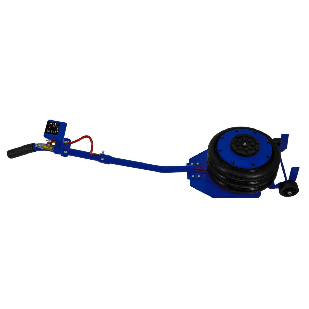 Cric pneumatique à manche long de 3,5 T, avec un corps bleu, un manchon noir et une poignée ergonomique pour une utilisation facile