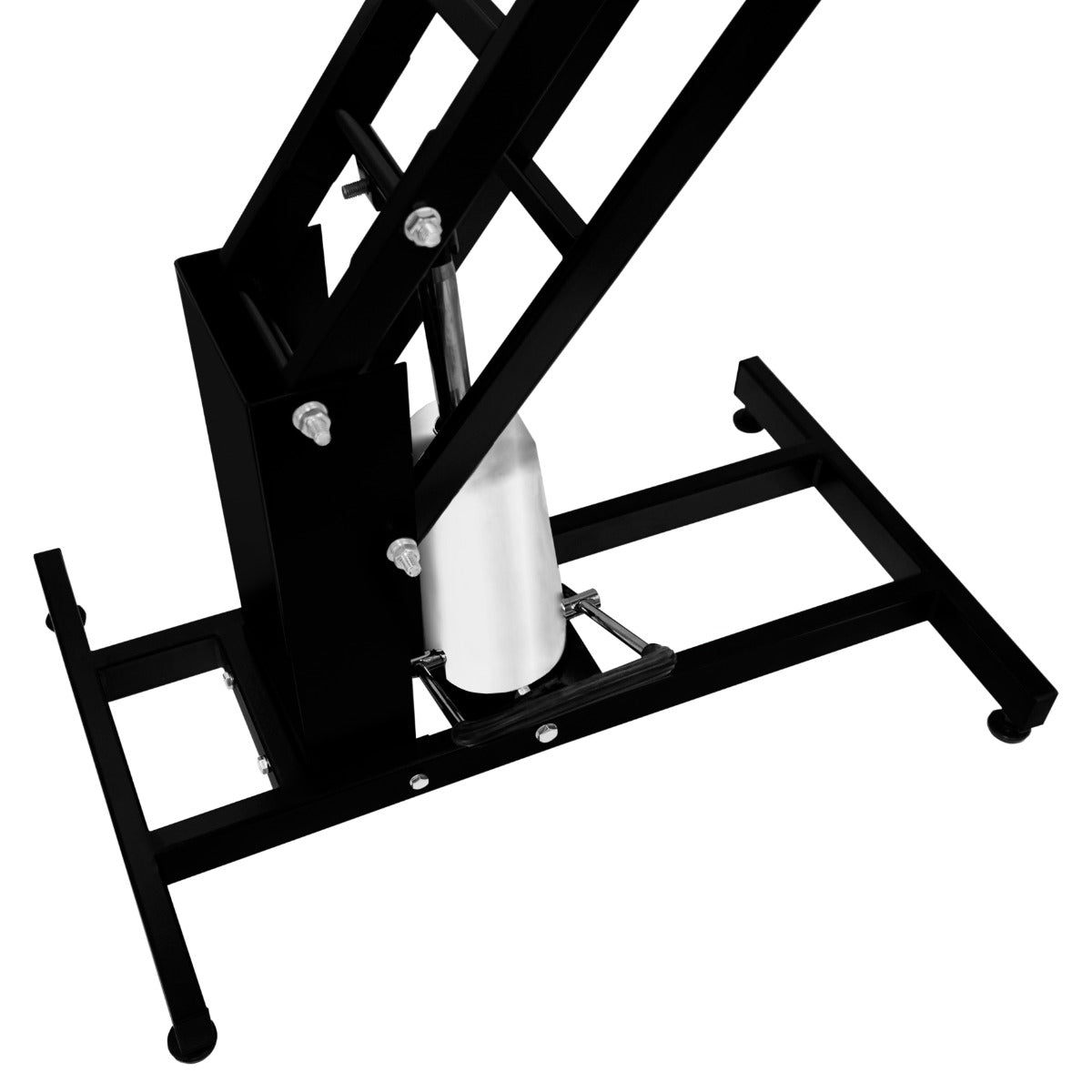 Table de toilettage hydraulique noire avec un plateau noir, structure robuste en métal, finition lisse et moderne, idéale pour les animaux