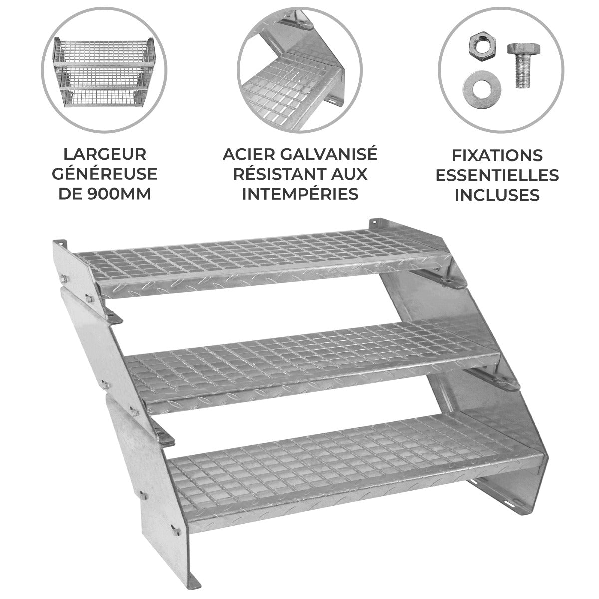 Escalier Caillebotis à 3 Marches - 240 x 900mm