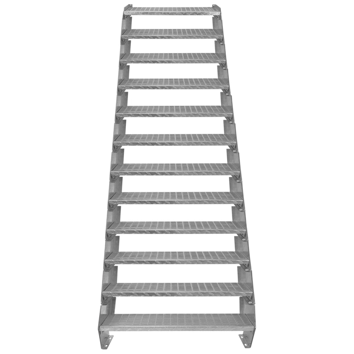 Escalier caillebotis en aluminium, 12 marches, finition argentée, surface antidérapante, conçu pour une utilisation extérieure et intérieure